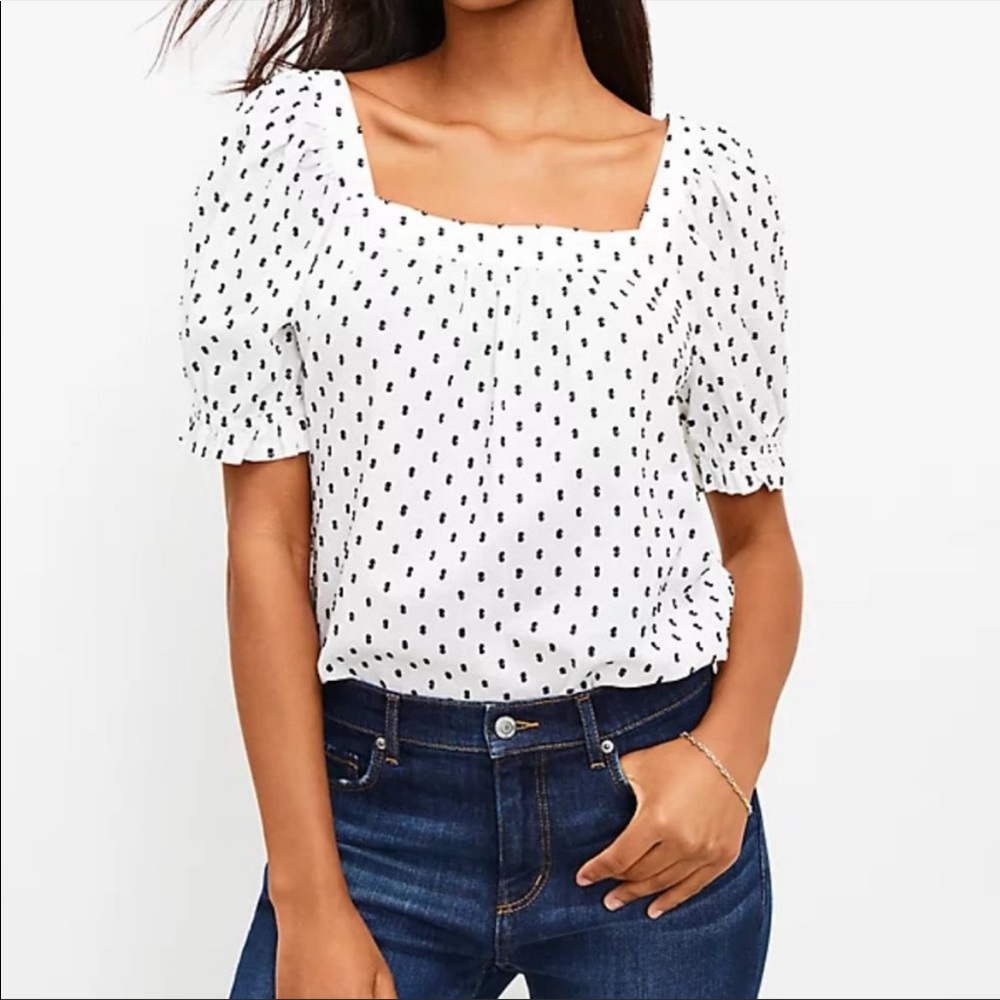 LOFT square neck puff sleeve blouse. Size S.